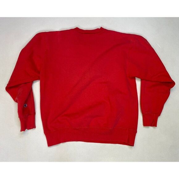 VINTAGE Champion Logo Embroidered Sweatshirt Men Medium Red Distressed USA 90s - Picture 7 of 9